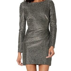 Diane von Furstenberg Metallic Sparkle‎ Long Sleeve Mini Dress Size 14